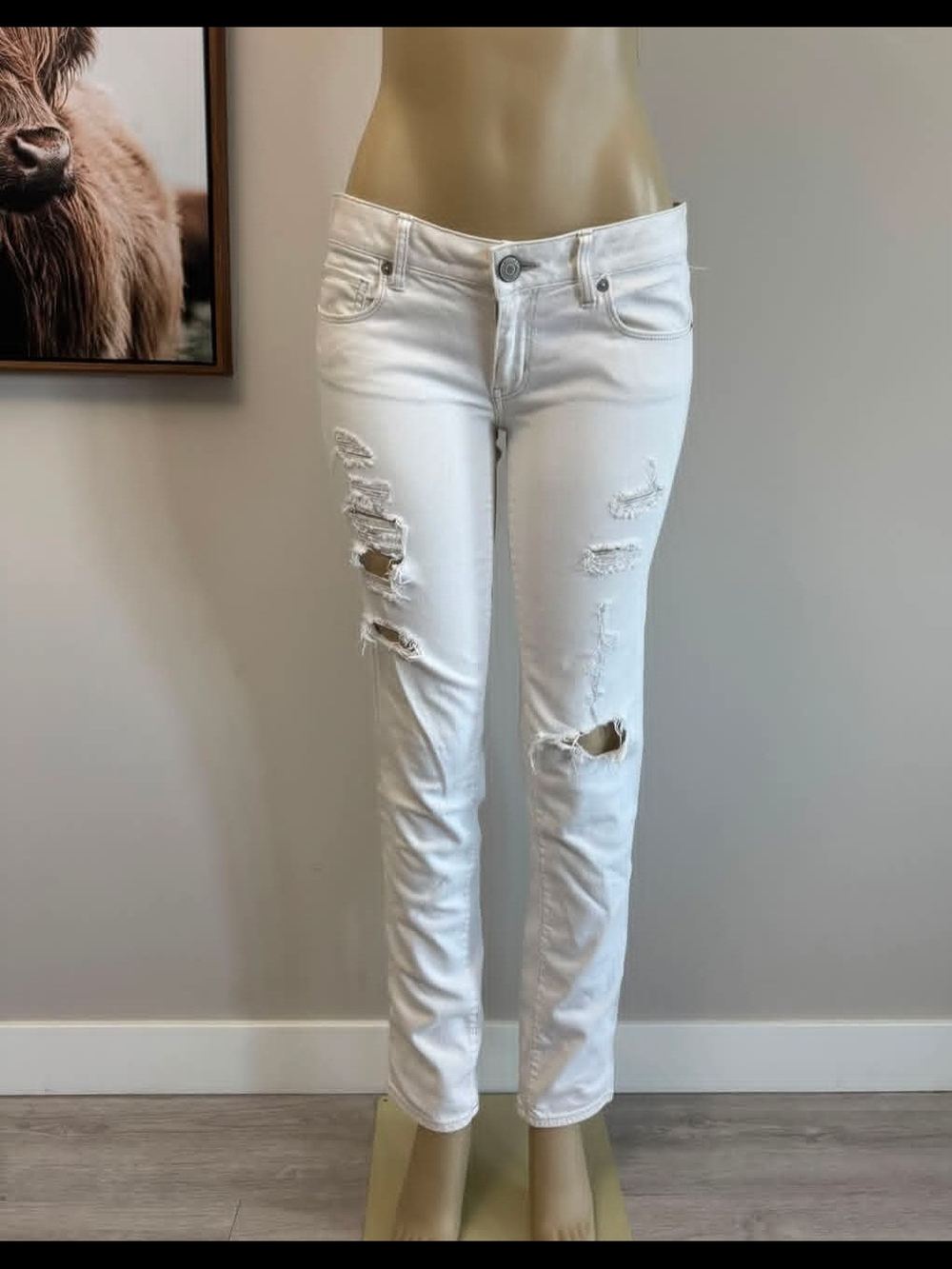 American Eagle Outfitters White Distressed Skinny Jeans